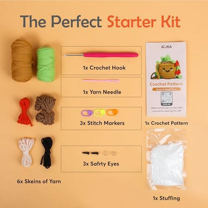 A-URA Learn to Crochet Kit for Beginners Kids and Adults, Premium Pattern Sunflower Beginner Crochet Kits with Easy Tube Yarn & Step-by-Step Video Tutorials (Hanging Pot Plant) - Image 6