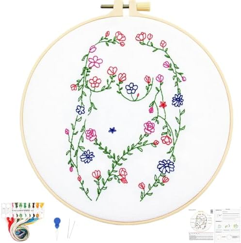 Woman Flowers Embroidery Kits for Beginners Adults, Floral Hand Embroidery Starters Kits, Stamped Cross Stitch Kits DIY Needlepoint Kits for Beginners Adult, Embroidery Hoop, Thread and Video Tutorial by Unknown