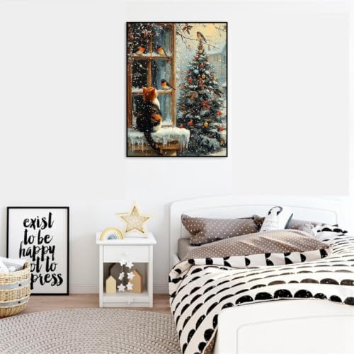 Canrichshop Cat Paint by Numbers Kit for Adults,Winter Painting by Numbers,DIY Acrylic Paint Beginners Without Frame,Christmas Paint by Number Canvas for Decor 16x20inch - Image 4