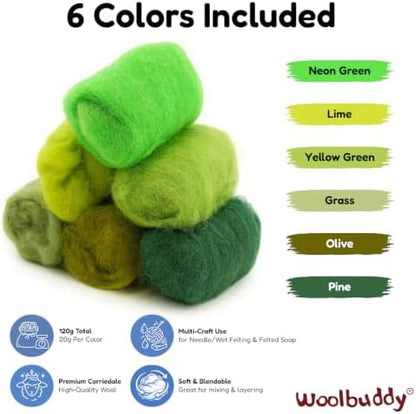 Woolbuddy Corriedale Wool Roving Kit for Needle Felting (Green) 20g Each - Image 3
