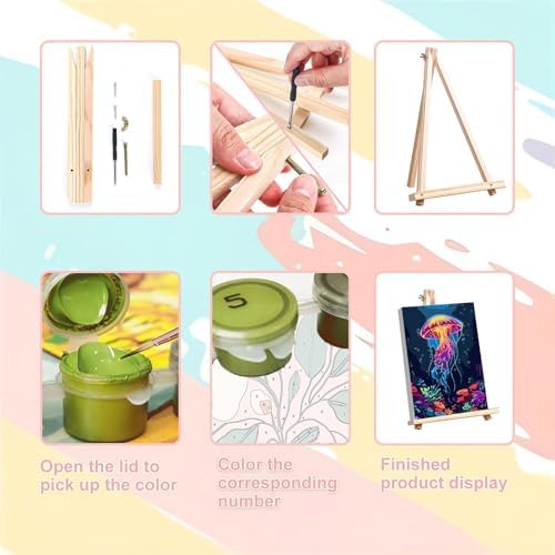 4 Pack Beach Paint by Numbers for Adults with Framed Canvas - Wooden Easel - Image 6
