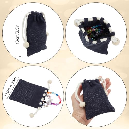 INFUNLY 3pcs Sashiko Drawstring Bag Kit DIY Sashiko Stencil Acrylic Template Kit Sewing Handbag Kits Wave Pattern Needlepoint Sewing Bag Kits with Instruction Cloth Needle Thread for Beginner Adults - Image 3