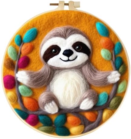 yesJRL Cute Sloth Needle Felting Kit for Beginners, DIY Wool Painting Craft Set with Embroidery Hoop, Easy Animal Wool Art Kit for Adults, Handmade Wall Décor Gift (Sloth, Orange) by yesJRL