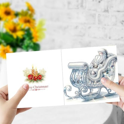 jinglinhh 6pcs Diamond Art Painting Winter Sleigh Christmas Tree Santa Claus Greeting Cards with Envelopes, DIY Card Making Kits for Adults, Diamond Art Postcards Holiday Cards Craft Gifts - Image 6