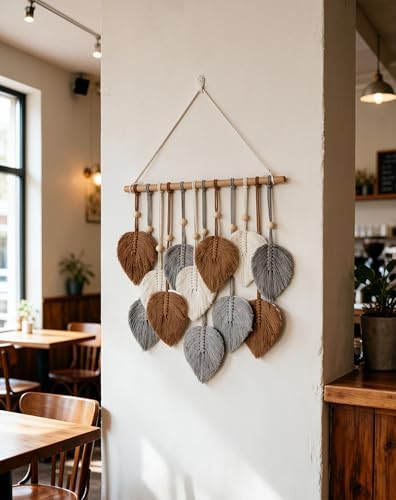 Zqyxiehuo DIY Macrame Leaf Wall Hanging Beginners Boho Wall Leaf Tapestry Kit Handmade Woven Tapestry Feather Wall Hanging DIY Macrame Kit for Adults Birthday Gift 15.8"(Gray,Yellow) - Image 6