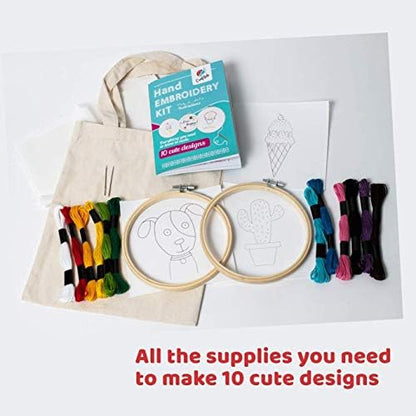 CraftLab Embroidery Kit for Kids - Beginner Sewing Kit with 10 Projects, Hoops, Thread, Patterns - Image 3