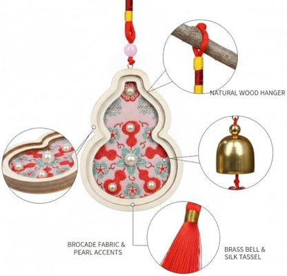 14.96 Inch Wooden Craft Kit with Red Brocade and Pearls for Assembly - Image 6
