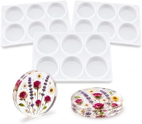 3PCS 18-Cavity Coaster Resin Molds, Round Coaster Molds for Epoxy Resin by Loyohep