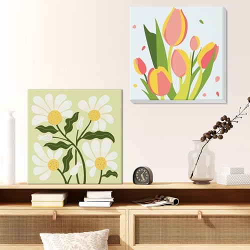Flowers Paint by Number for Adults Beginners and Kids, 4 Pack DIY Adult Paint by Number Kits on Canvas Framed, Color by Numbers Acrylic Oil Painting Number Kits Crafts for Home Wall Decor 8x8inch - Image 7
