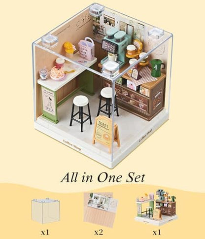 Coffee Shop Super Miniature House Kit - DIY Plastic 3D Model Building Set for Teens, Build Your Own Cozy Café with Coffee Machine & Dustproof Case, Creative Craft Gift for Girls Women - Image 5