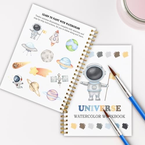 12 Space Patterns Watercolor Set, Planets Astronauts Galaxy Painting Book for Beginners, Fun Family Art Activity Kit, Cosmic DIY Gift for Teenager and Adults, Explore the Universe Workbook - Image 6