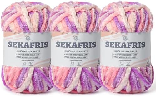 Chenille Velvet Soft Yarn Pink Purple 3 Pack by Sekafris