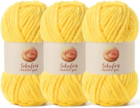 Chenille Yarn for Crocheting Size 5 Bulky Yarn 3 Light Yellow by Sekafris