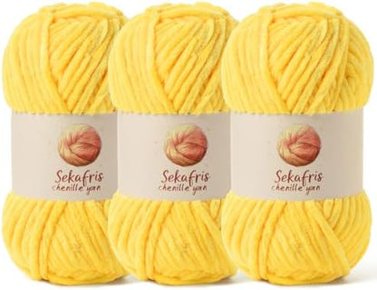 Chenille Yarn for Crocheting Size 5 Bulky Yarn 3 Light Yellow by Sekafris