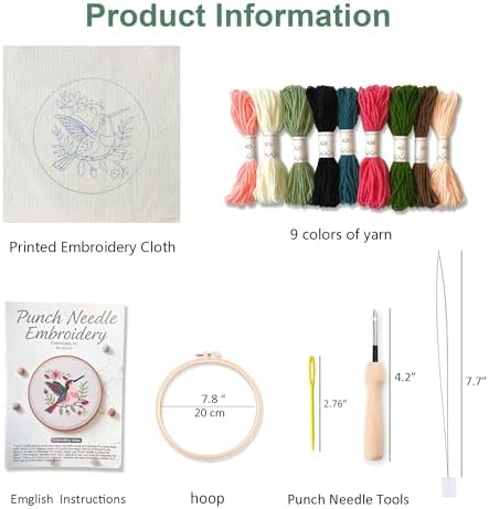 Myfelicity Punch Needle Embroidery Kit, Beginner Craft Set with Animal Pattern Design, 7.9 Inch Hoop (Hummingbird) - Image 3