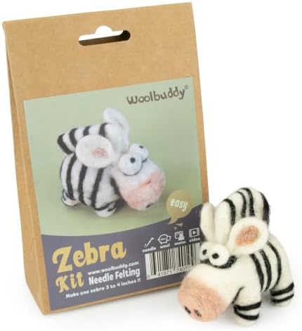 Woolbuddy Needle Felting Starter Kit (Zebra) for Adults with Tool & Guide by Woolbuddy