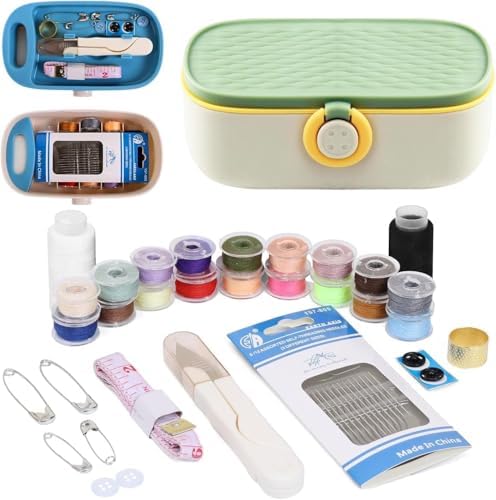 Sewing Kit with Case, Portable Sewing Box Organizer, Needle and Thread Kit with 20 Color Threads, Self Threading Needles, Scissors, Tape Measure, Buttons, Safety Pins for Adults, Travel, Home by Unknown