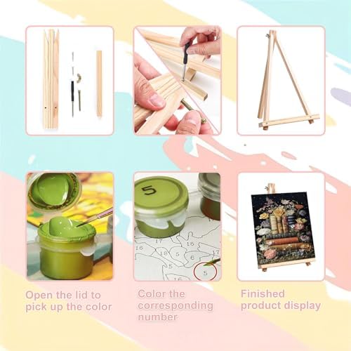 4 Pack Book Paint by Numbers for Adults with Framed Canvas - Wooden Easel - Image 6