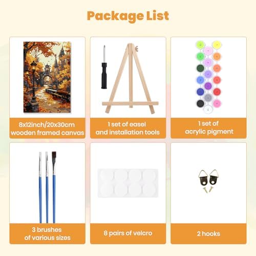 MXJSUA Castle Scene Paint by Numbers Kit with Frame for Adults, Easy Beginners Paint by Number on Canvas with Easel, Acrylic Number Painting Craft Gifts for Home Decor, 8x12 inch - Image 7