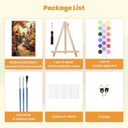 MXJSUA Castle Scene Paint by Numbers Kit with Frame for Adults, Easy Beginners Paint by Number on Canvas with Easel, Acrylic Number Painting Craft Gifts for Home Decor, 8x12 inch - Image 7