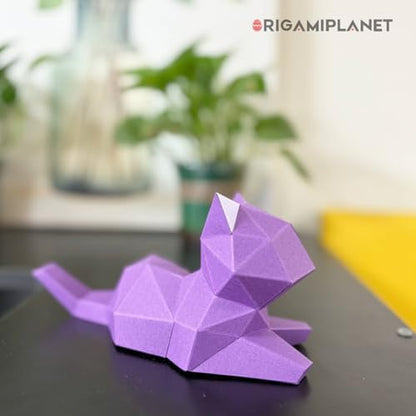 3D Origami Paper Craft Kit, Lounge Kitten Cute DIY Pre-Cut Animal Papercraft Model for Beginners, Fun Handmade Home Decoration Gift for Adults & Teens-Purple - Image 4