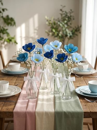 Blue Crepe Paper Poppy Flower DIY Making Kit 24 pcs Easy-to-Make Handcraft Supplies for Beginners & Artisans - Image 5