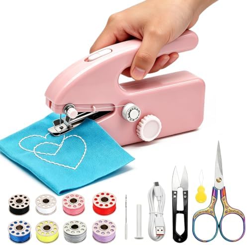Hand Held Sewing Machine for Adults & Beginners, with a 15 PCS Basic Sewing Kit, Portable Mini Hand Sewing Machine, Dual Power (AC/DC) for Quick Repairs, DIY Projects on Clothes, Jeans, Home & Travel by AUREQILIN