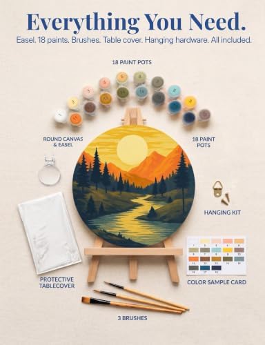 KularStock Couples Paint by Numbers Kit for Adults, Date Night Painting Kit, 2 Pack Framed Round Canvases with Easels, DIY Paint Kit for Two Adults, Beginner Acrylic Painting Set - Image 3