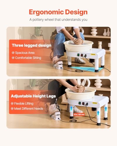 VEVOR 14in/35cm Pottery Wheel for Adults, 0-6in Lift-Table 450W Professional Pottery Kit with Foot Pedal Detachable Basin DIY Art Clay Potter's Wheel for Kids Adults Beginners at Home Pottery, White - Image 3
