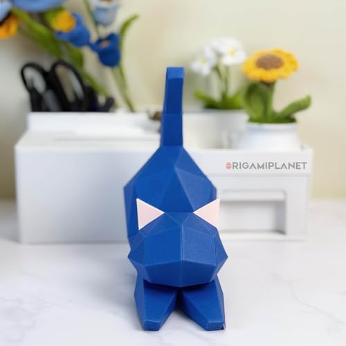 3D Origami Paper Craft Kit, Yoga Kitten Cute DIY Pre-Cut Animal Papercraft Model for Beginners, Fun Handmade Home Decoration Gift for Adults & Teens-Blue - Image 5