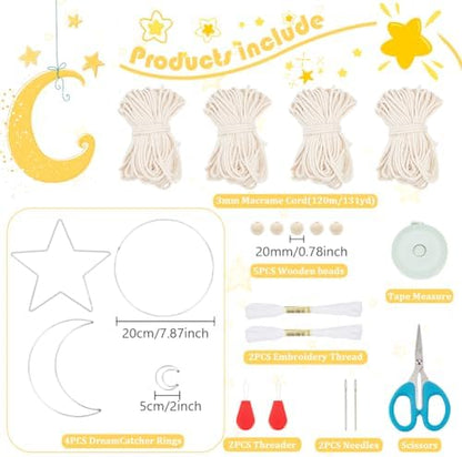 Macrame Kits for Adults Beginners Easy 3 Set Moon Star Craft Kits DIY Dream Catcher Kit with Instructions Video Macrame Wall Hanging Supplies Dream Catcher Kit for Room Wall Decoration - Image 2