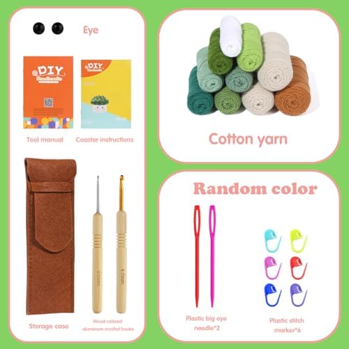 FTEVEN Crochet Kit for Beginners, 6PCS Coasters Crochet Starter Kit Plant - Image 2