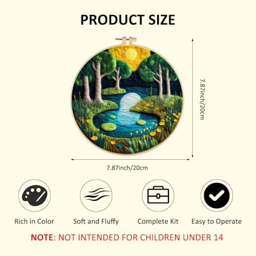 Zovylks Natural Landscape Needle Felting Kits Beginners, 7.9 Inch DIY Wool Felting Painting Starter Kit, Needle Felt Set for Home Decor with Foam Pad, Instructions (Forest Lake) - Image 2