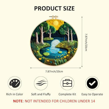 Zovylks Natural Landscape Needle Felting Kits Beginners, 7.9 Inch DIY Wool Felting Painting Starter Kit, Needle Felt Set for Home Decor with Foam Pad, Instructions (Forest Lake) - Image 2