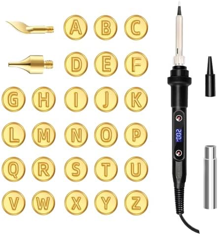 Wood Burning Kit, Wood Burning Tool with 26 Letters Copper Mold, Adjustable Temperature Professional Wood Burner Pen for Embossing Carving Soldering by Unknown