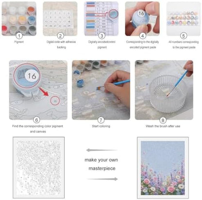 Lyngora Paint by Numbers Kit for Adults Beginner Art Decor Blue Rose Meadow - Image 3