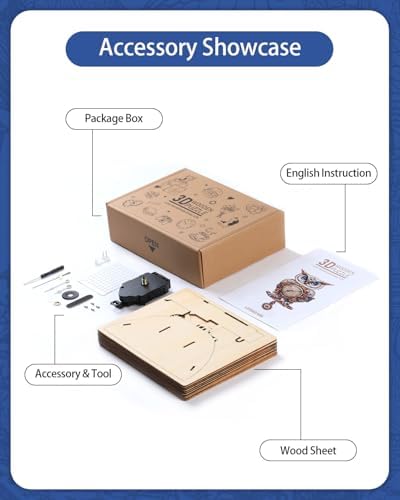 3D Puzzles for Adults-Wooden Owl Clock Puzzle DIY Wall Clock Model Kit - Image 3