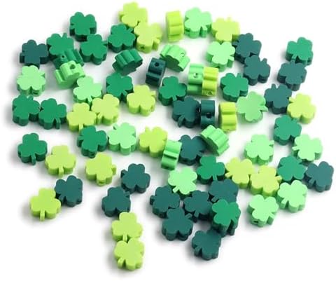 100 Pcs St. Patrick's Day Polymer Clay Beads Mixed Heishi Spacer Bead Charms Supplies for DIY Bracelet Earring Necklace Jewelry Making (Clover) by PEVOGON