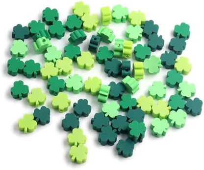 100 Pcs St. Patrick's Day Polymer Clay Beads Mixed Heishi Spacer Bead Charms Supplies for DIY Bracelet Earring Necklace Jewelry Making (Clover) by PEVOGON