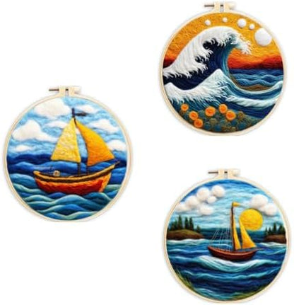 3 Sets Wool Felt Sets Seascape Scenery Needle Felting Kits DIY Handmade Wool Felt Painting Kits Home Decor Needle Felt Starter Sets Gifts with Instructions and Foam Pad for Beginners (Green) by Unknown