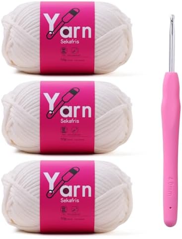 Beginner Yarn for Crocheting Cotton Crochet Yarn #4 White by Sekafris