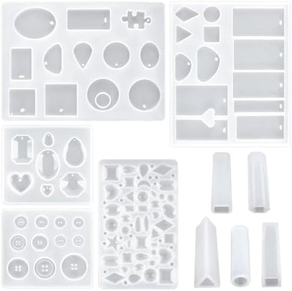 Suhome 73 Pack Resin Earring Mold Jewelry Silicone Resin Molds Making Kits Including Earring, Pendant, Bracelet, Necklace, Button Silicone Casting Molds for Beginners by SuhomeResinMoldsBeads