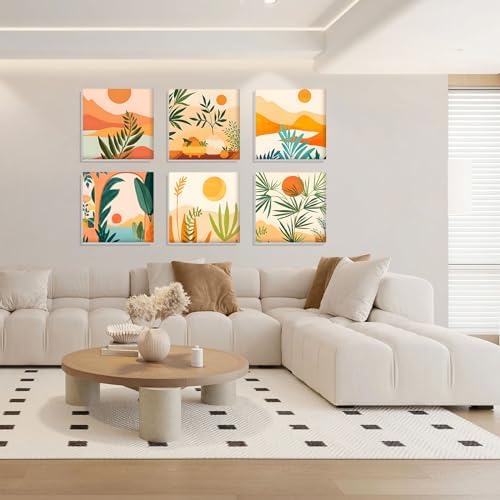 Bowetile 6 Pack Framed Paint by Numbers Kit for Adults Beginner, Landscape Adults' Paint-by-Number Kits on Canvas, Easy Acrylic Number Painting Kits for Adults Home Decor Gifts, 8x8in - Image 2