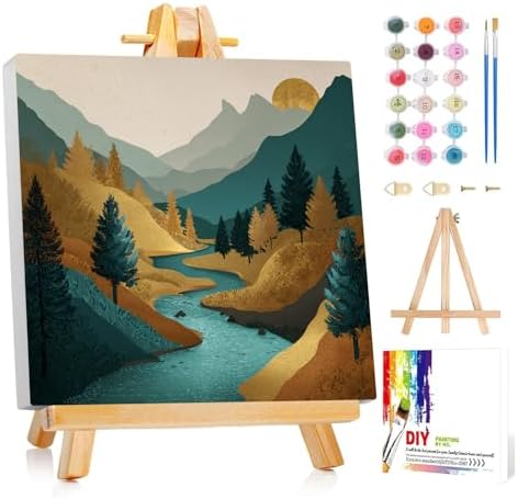 Framed Paint by Numbers Kit for Adults Beginner & Kids Ages 8-12 Mountain Adult Paint by Number Kits on Canvas with Easel Landscape Painting by Numbers for Adults with Frame DIY Painting Kits 8x8 Inch by Unknown