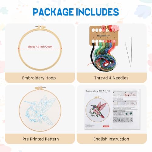 Zynlio Cardinal Embroidery Kits for Beginners with Bird Flower Pattern,Adults Starter Cross Stitch Kit DIY Needlepoint - Image 2