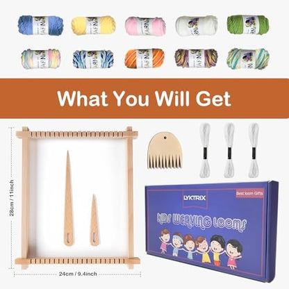 LYKTRIX Weaving Loom for Kids Age 6-12,Small Wooden Weaving Loom Kit,Suitable for Beginners and Children, 9 * 11 inch Knitting Loom Kit Includes Instructions and Enough Yarn 28×24cm - Image 5
