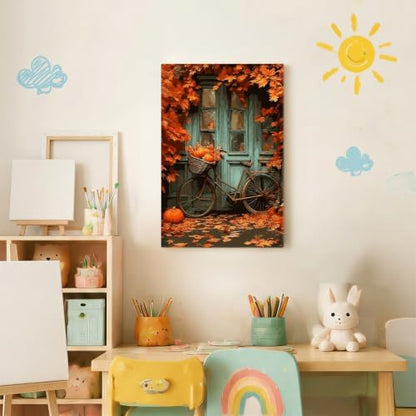 Spandrel Autumn Framed Paint by Numbers Kit for Adult Bicycle, Adult Paint by Number Kits on Canvas Fall Landscape, DIY Acrylic Oil Halloween Painting by Numbers for Home Wall Decor, 8x12in - Image 3