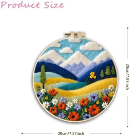 CaptainCrafts DIY Needle Felting Starter Kit with Picture Hoop, Foam Pad, Felt Cloth, Instructions for Home Decoration, Beginner Art Craft (Mountain Flower Landscapes Scenery) - Image 2