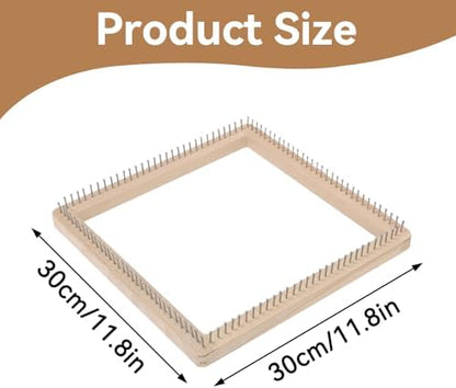 HERCHR Wooden Knitting Loom, Square Pin Loom Wooden Weaving Blanket Maker Wooden Loom Frame Weaving Loom for DIY Weaving Chunky Blanket Beginner Children Adults, 30 * 30cm - Image 2