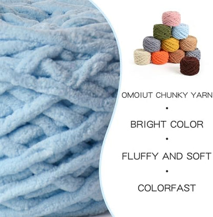 3 Pack Pack Plush Chenille Chunky Yarn 100g (49.2yd) - Fluffy Velvet Yarn Crochet for Blanket Knitting and Crocheting - Baby Yarns for Crocheting Soft - Amigurumi Yarns (Lake Blue) - Image 2